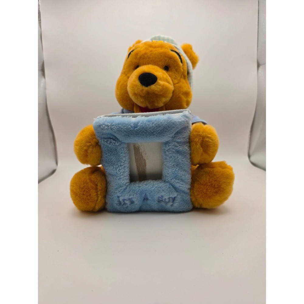 Disney Winnie the Pooh Its A Boy Blue Plush Picture Frame Nursery Decor 11in